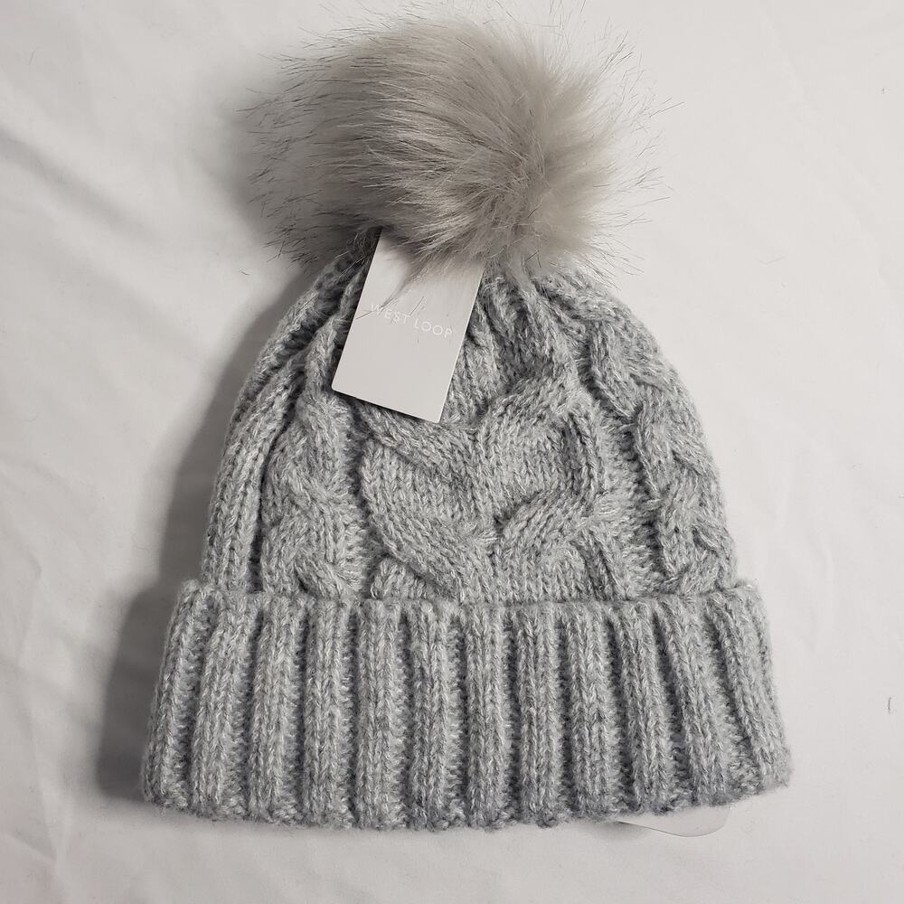 West Loop Women's One Size Cable Knit Pom Pom Beanie Winter Hat Gray New‎